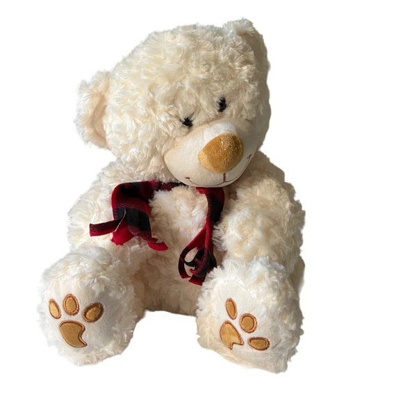 Best Made Toys Teddy Bear White Winter Holiday Plush Flannel Bow Stuffed Toy - Picture 2 of 9